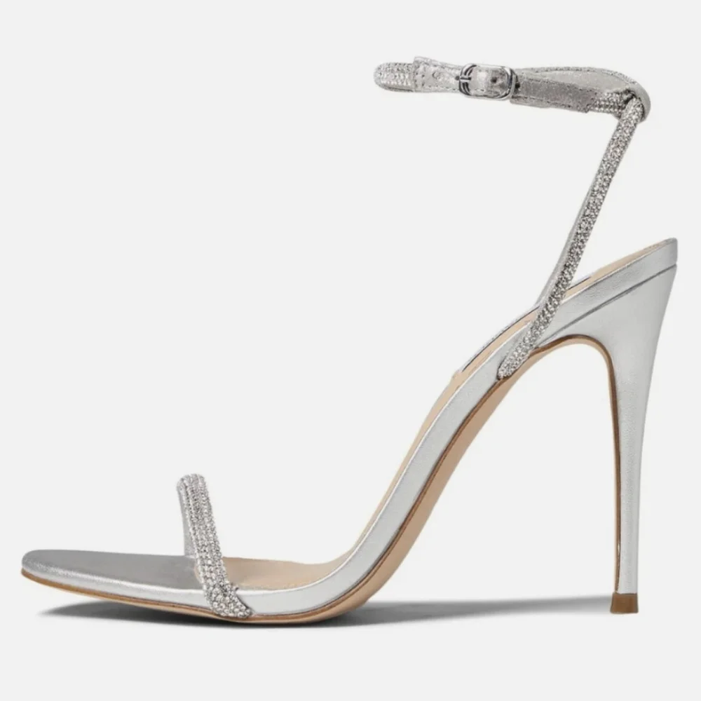 STEVE MADDEN Metallic Silver Ankle Strap Heels Size 8M NWT